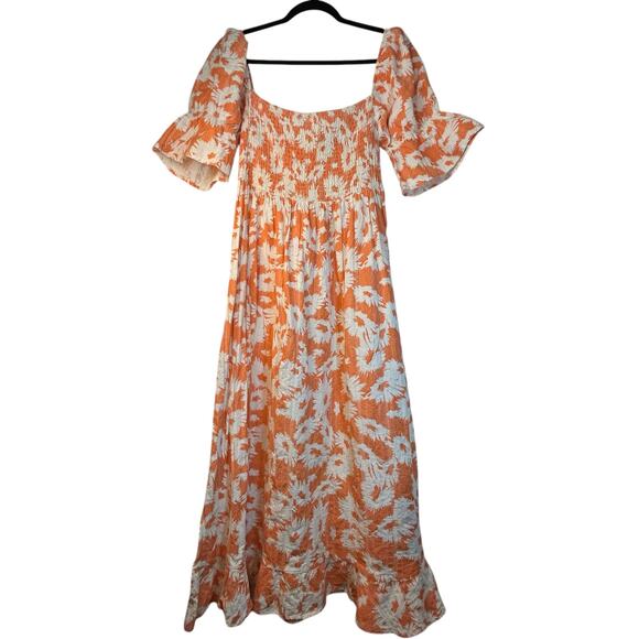 Karlie Off Shoulder Orange and White Dress - Size L - Picture 3 of 10